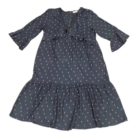 Ann Taylor LOFT 3/4 Sleeve Black Floral Print Midi Dress - Picture 2 of 7